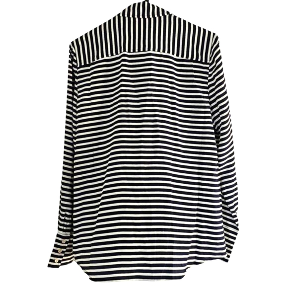 J. Crew Womens The Boy Shirt 8 100% Silk Navy Cream Stripe Pockets Button Blouse - Picture 10 of 10